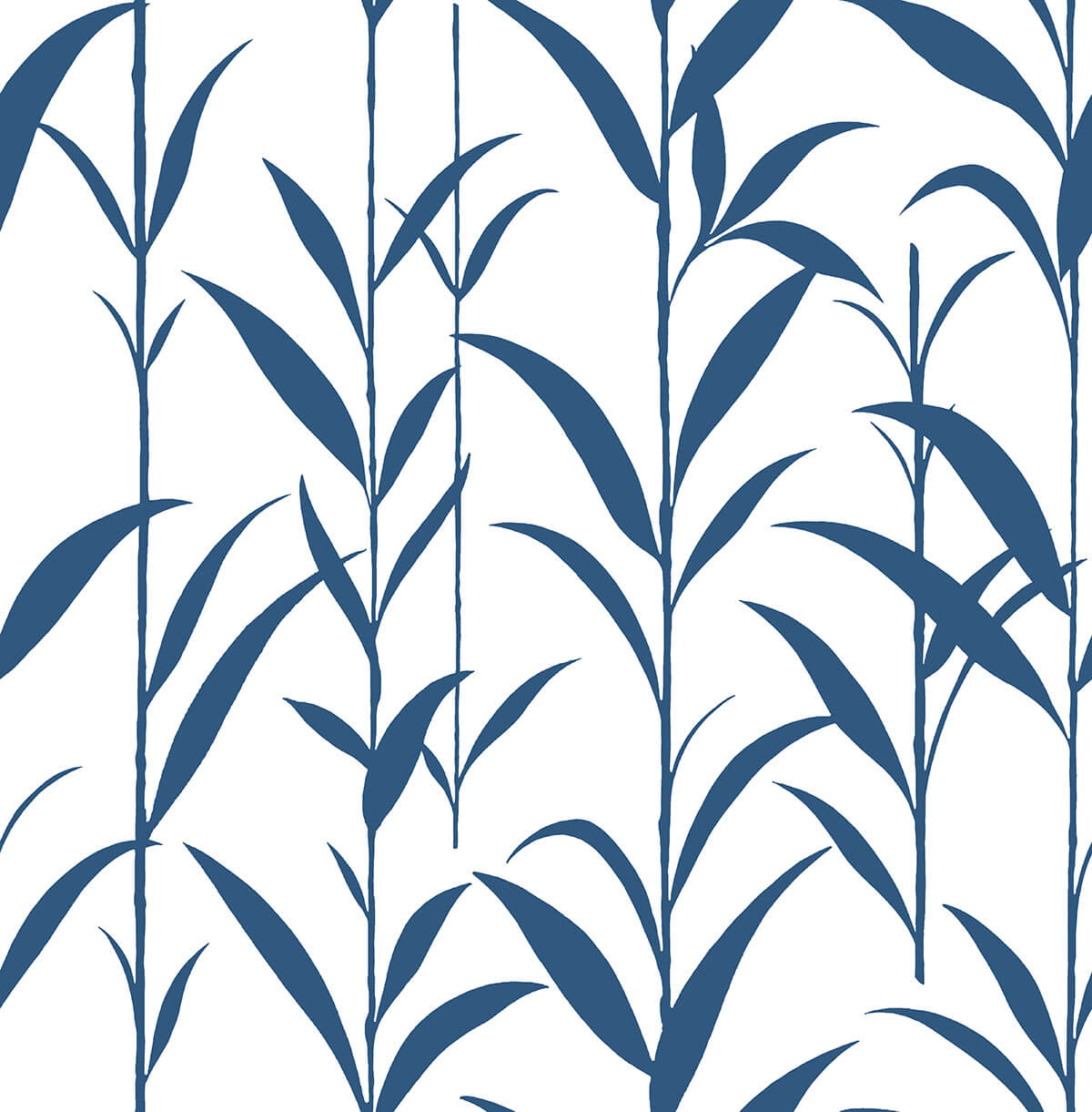 Navy blue bamboo leaves silhouette pattern on a white background peel and stick wallpaper
