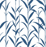 Navy blue bamboo leaves silhouette pattern on a white background peel and stick wallpaper