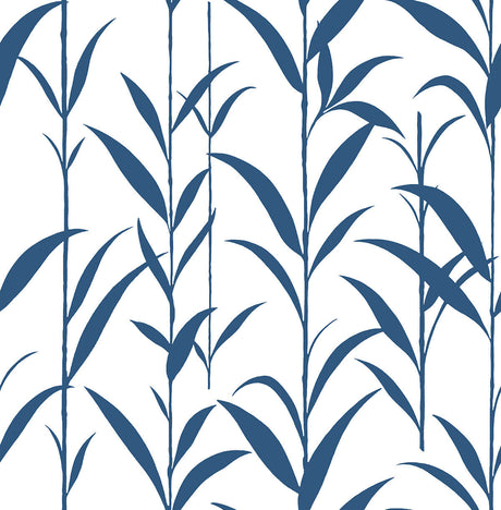 Navy blue bamboo leaves silhouette pattern on a white background peel and stick wallpaper