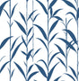 Navy blue bamboo leaves silhouette pattern on a white background peel and stick wallpaper