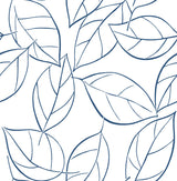 Tossed Leaves peel and stick wallpaper in navy blue leaf outline pattern on white background