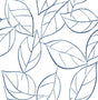 Tossed Leaves peel and stick wallpaper in navy blue leaf outline pattern on white background