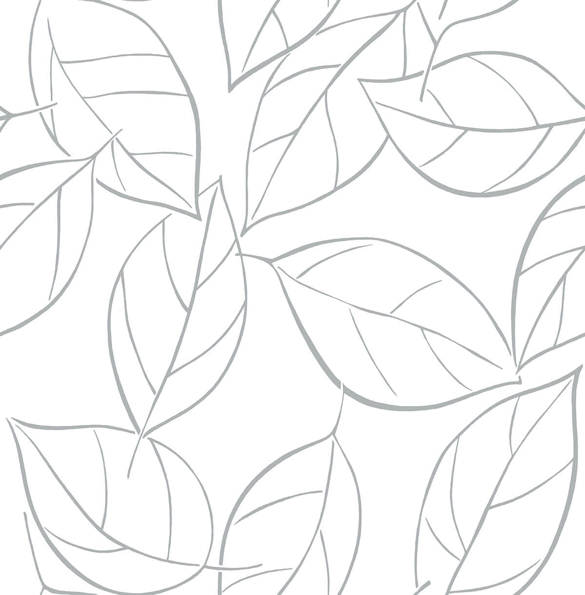 Tossed Leaves Daydream Gray peel and stick wallpaper with oversized outlined leaf pattern