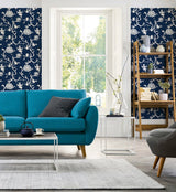 Chinoiserie Silhouette Navy Blue by NextWall Peel & Stick Chinoiserie Peel & Stick Wallpaper – NextWall NW36602