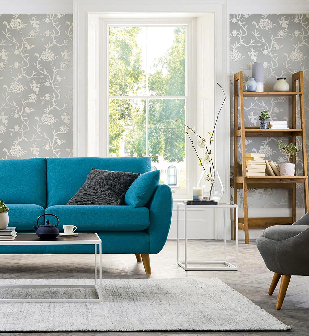 Chinoiserie Silhouette Metallic Silver by NextWall Peel & Stick Chinoiserie Wallpaper – NextWall NW36608