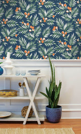Citrus Branch Navy, Sage & Orange by NextWall Peel & Stick Botanical Wallpaper – NextWall NW36702