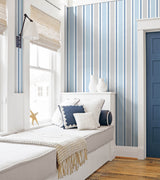 Linen Cut Stripe Bluebird & Carrara by NextWall Peel & Stick Satin Vinyl Stripe Wallpaper – NextWall NW37002