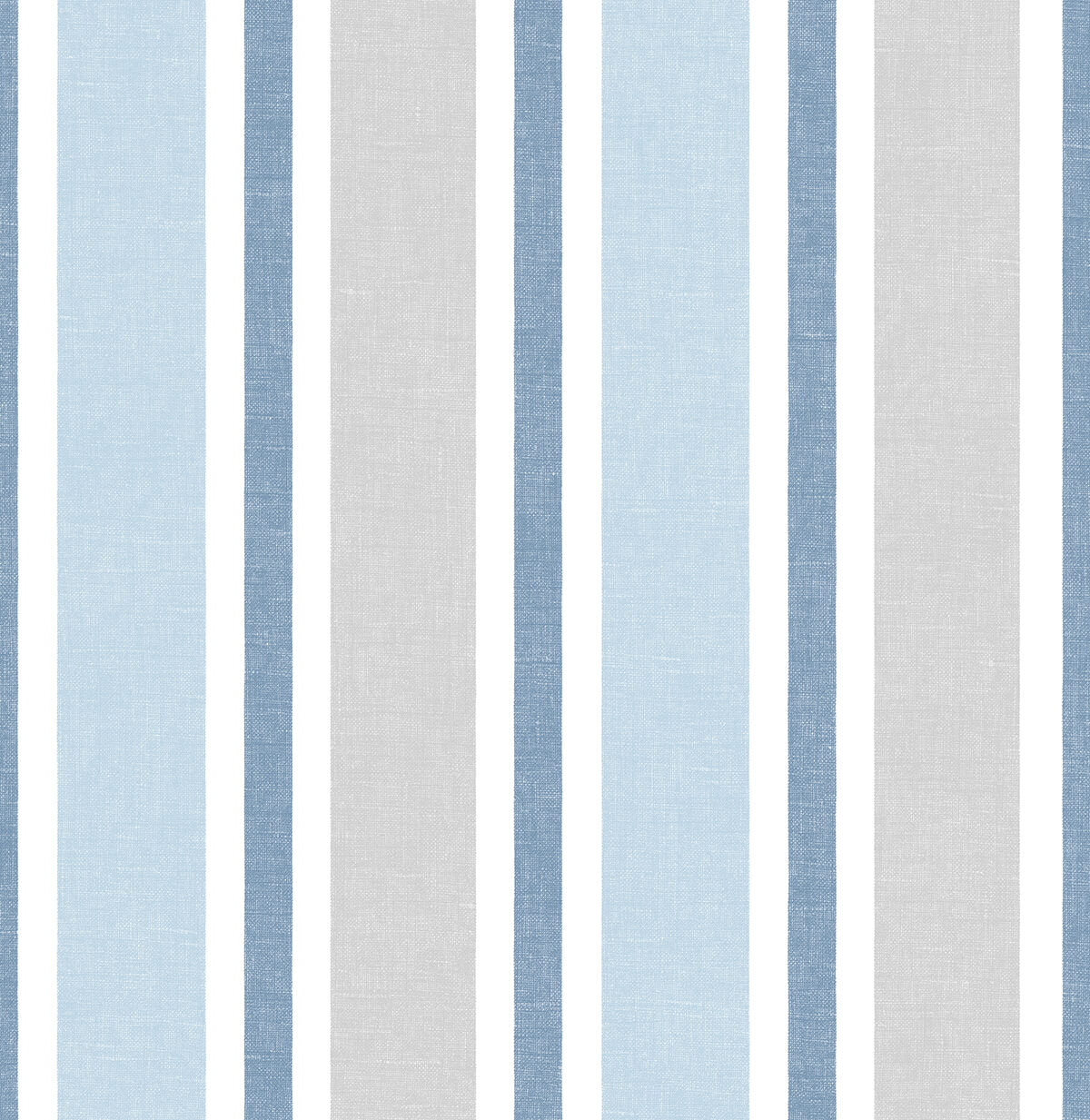 Linen Cut Stripe peel and stick wallpaper in Bluebird & Carrara with alternating blue and neutral vertical stripes