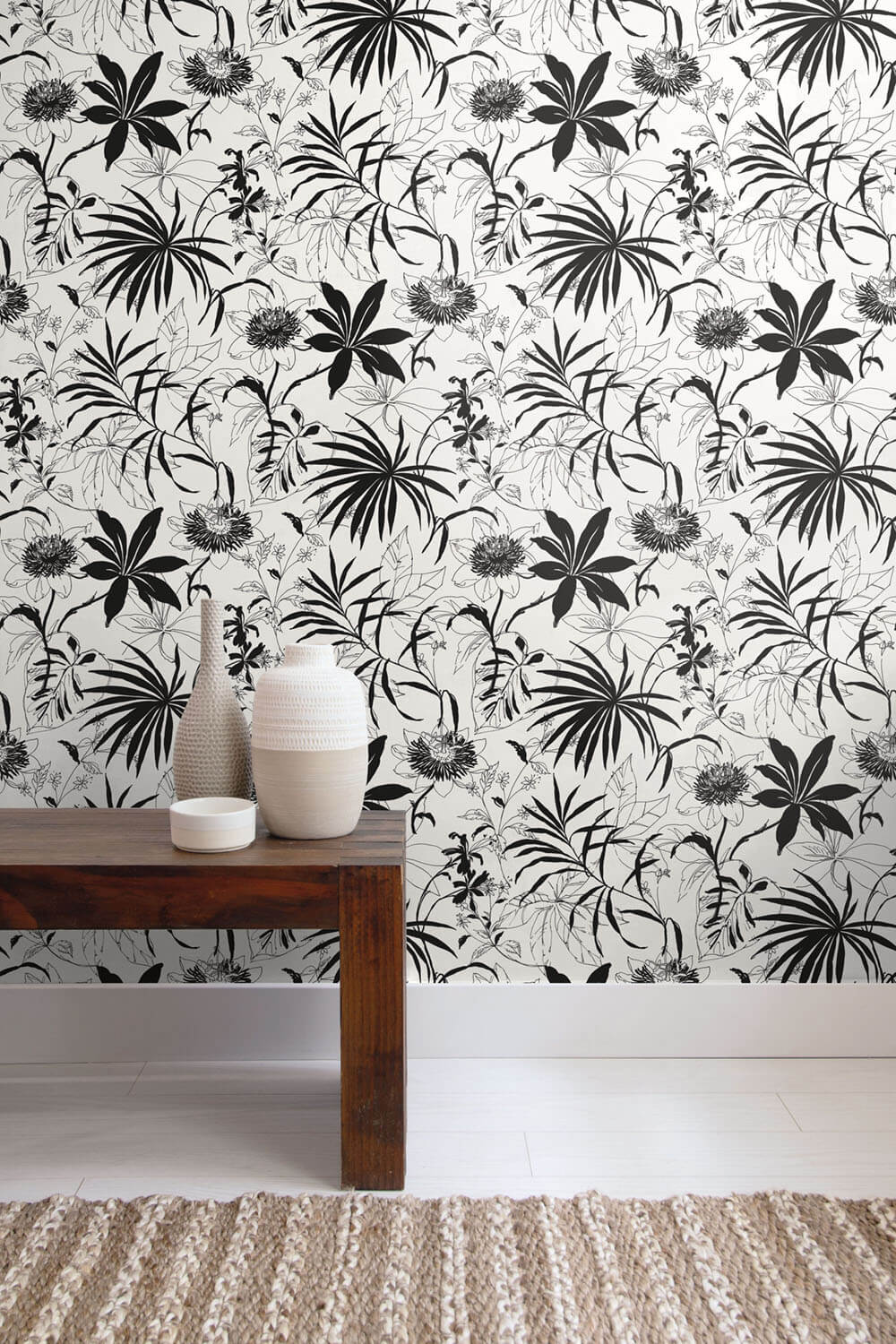 Tropical Garden Black & White by NextWall Peel & Stick Tropical Botanical Peel & Stick Wallpaper – NextWall NW37300