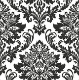 Black and white damask peel and stick wallpaper pattern