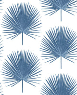 Palmetto Palm Coastal Blue peel and stick botanical wallpaper with stylized palm fronds