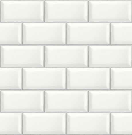 Large Subway Tile peel and stick wallpaper in alabaster white with grey grout lines