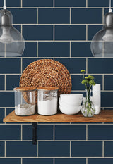 Retro Subway Tile Navy Blue by NextWall Peel & Stick Peel & Stick Subway Tile Wallpaper – NextWall NW37602
