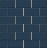 Navy blue subway tile peel and stick wallpaper with light grout lines