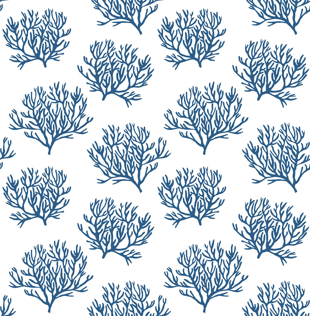 Marine blue coral reef silhouette peel and stick wallpaper pattern on a white background