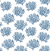 Marine blue coral reef silhouette peel and stick wallpaper pattern on a white background