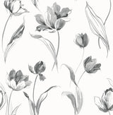 Black and white watercolor tulip floral peel and stick wallpaper pattern