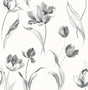 Black and white watercolor tulip floral peel and stick wallpaper pattern