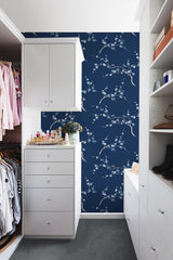 Cherry Blossom Floral Navy & Blue Jay by NextWall Peel & Stick Floral Peel & Stick Wallpaper – NextWall NW38312