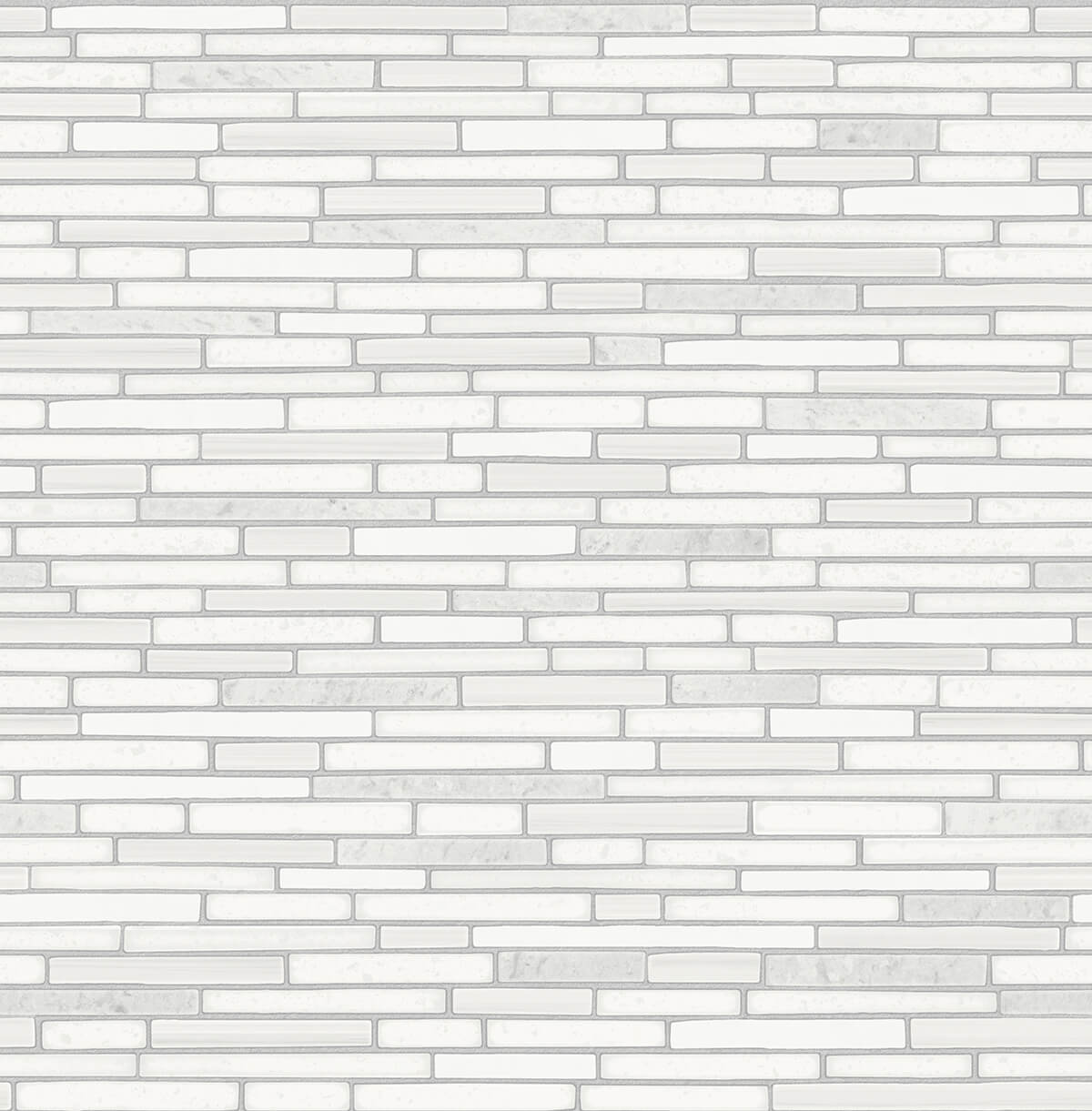 Faux Mosaic Strip Tile peel and stick wallpaper in metallic pearl and gray