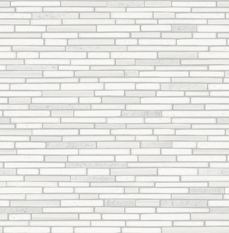 Faux Mosaic Strip Tile peel and stick wallpaper in metallic pearl and gray