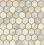 Inlay Hexagon peel and stick wallpaper in Alaska Grey and Metallic Gold with a hexagon tile look.