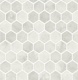 Inlay Hexagon peel and stick wallpaper in cream and light gray hexagon tile pattern