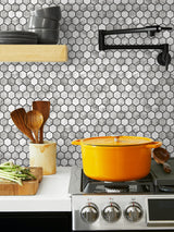 Marble Hexagon Carrara & Wrought Iron by NextWall Peel & Stick Hexagon Tile Peel & Stick Wallpaper – NextWall NW38700