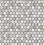 Marble Hexagon peel and stick wallpaper in grey and white Carrara marble look with wrought iron hexagon outlines.