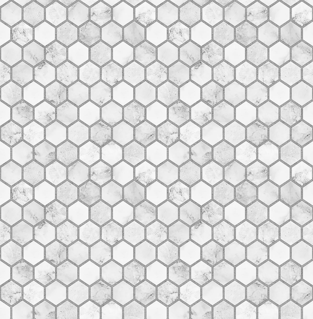 Marble hexagon tile peel and stick wallpaper in carrara white and argos grey