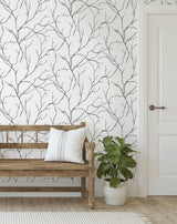 Delicate Branches Ebony by NextWall Peel & Stick Botanical Peel & Stick Wallpaper – NextWall NW39000