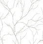 Delicate Branches peel and stick wallpaper in metallic silver branch pattern