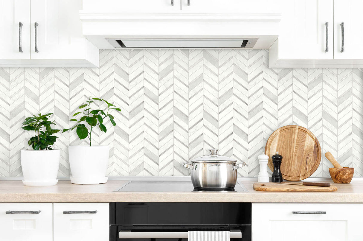 Chevron Marble Tile Metallics by NextWall Peel & Stick Chevron Tile Wallpaper – NextWall NW39208