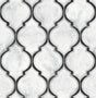 Marbled Ogee peel and stick wallpaper in Onyx & Carrara with marble tile look and black ogee outlines
