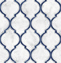 Marbled Ogee peel and stick wallpaper in royal blue and carrara marble tile pattern