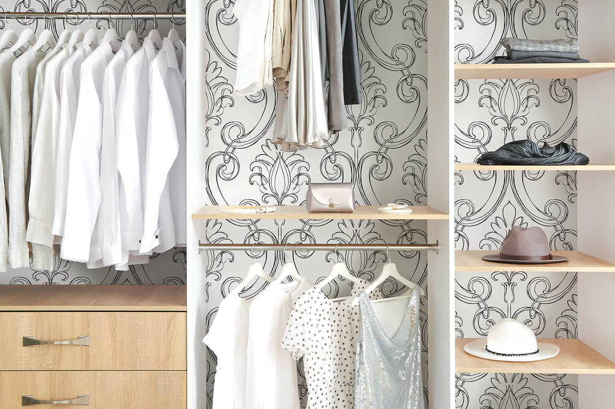 Sketched Damask Ebony by NextWall Peel & Stick Damask Wallpaper – NextWall NW39400