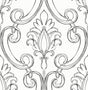 Sketched Damask wallpaper in ebony with hand-drawn damask scroll motif
