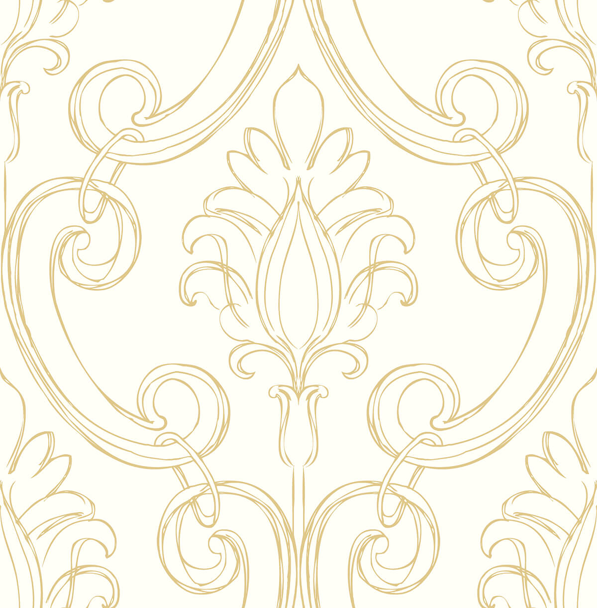 Sketched Damask metallic gold peel and stick wallpaper pattern by NextWall (NW39405)