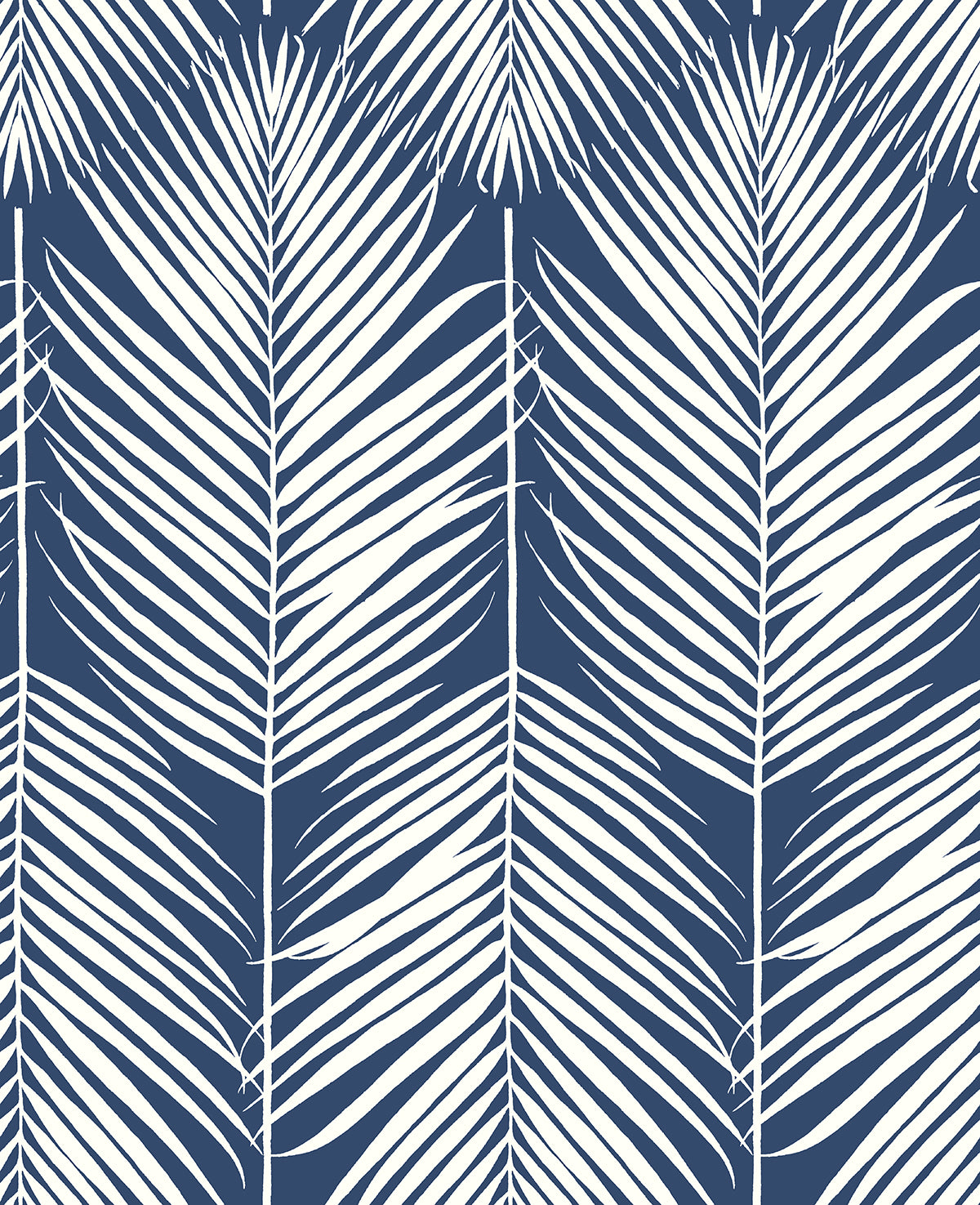 Coastal blue and white palm silhouette peel and stick wallpaper pattern