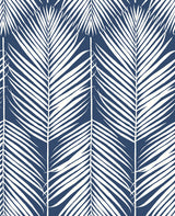 Coastal blue and white palm silhouette peel and stick wallpaper pattern