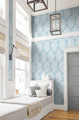 Palm Silhouette Hampton Blue by NextWall Peel & Stick Tropical Peel & Stick Wallpaper – NextWall NW39812