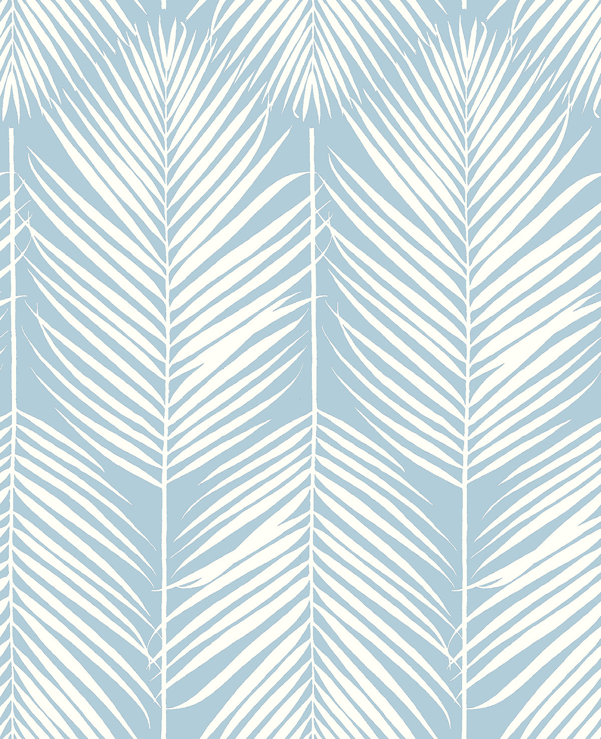 Palm Silhouette peel and stick wallpaper in Hampton Blue with white palm frond silhouettes