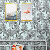 Palm Beach Sky Blue & Black by NextWall Peel & Stick Tropical Botanical Wallpaper – NextWall NW40012