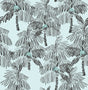 Palm Beach peel and stick wallpaper in sky blue with black hand-drawn palm trees by NextWall (NW40012).