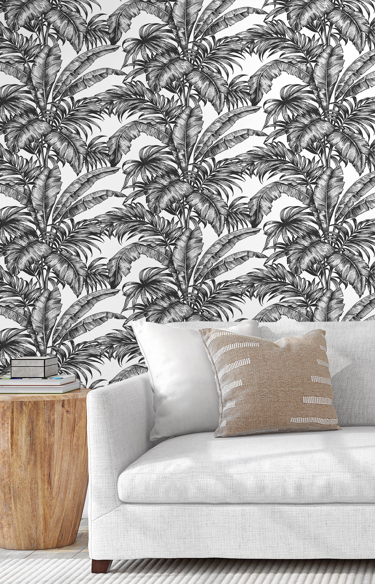 Palm Jungle Ebony & Pearl by NextWall Peel & Stick Tropical Botanical Wallpaper – NextWall NW40400