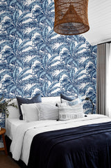 Palm Jungle Marine Blue by NextWall Peel & Stick Tropical Botanical Peel & Stick Wallpaper – NextWall NW40402