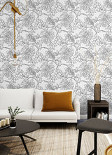 Tropical Linework Black & White by NextWall Peel & Stick Tropical Botanical Peel & Stick Wallpaper – NextWall NW40508
