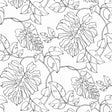 Black and white tropical linework botanical peel and stick wallpaper pattern