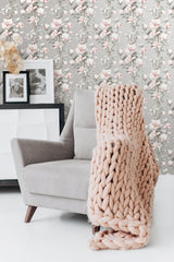 Magnolia Trail Metallic Silver & Petal Pink by NextWall Peel & Stick Floral Peel & Stick Wallpaper – NextWall NW41401