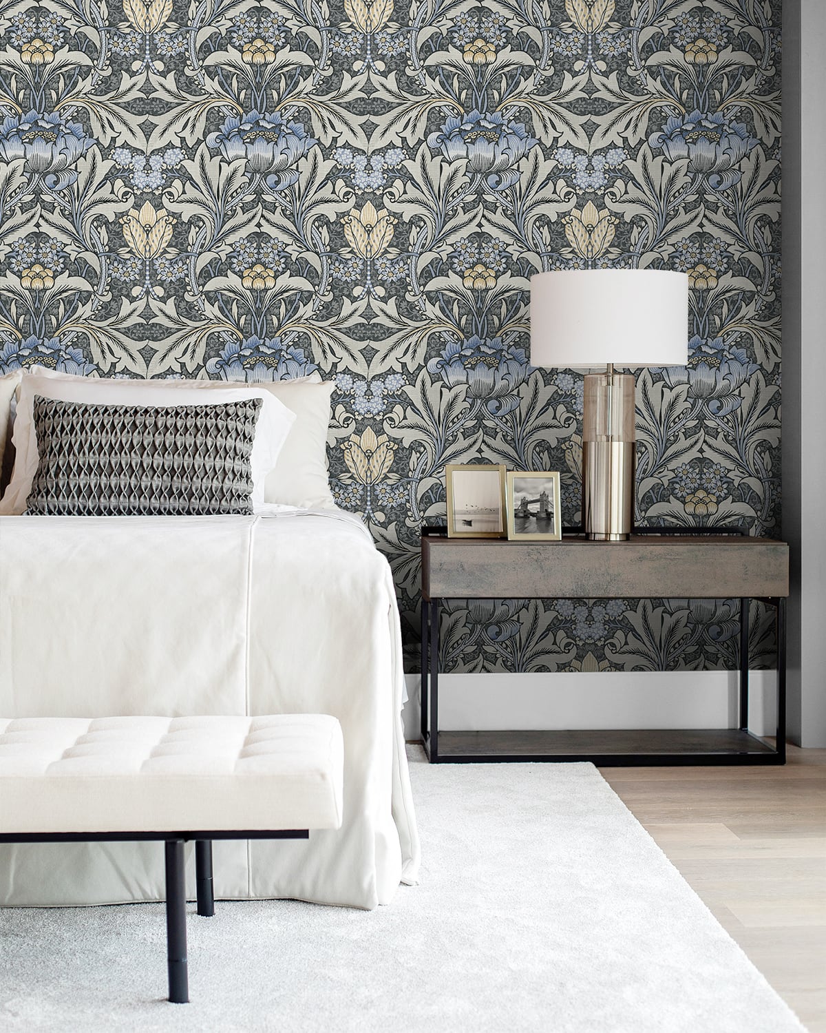 Acanthus Floral Charcoal & Carolina Blue by NextWall Peel & Stick Vintage Floral Wallpaper – NextWall NW41500-Sample